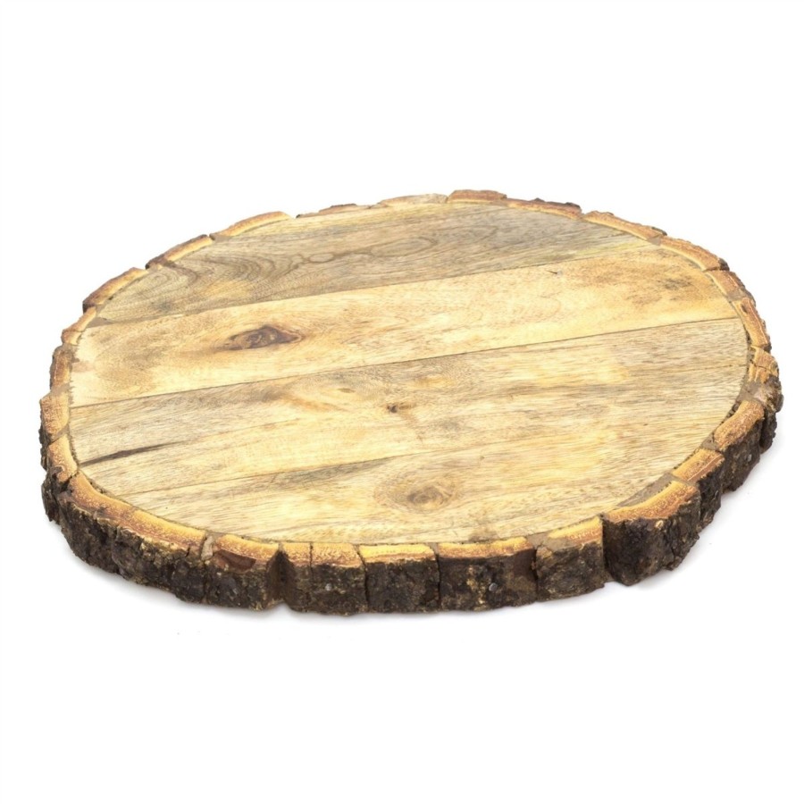 Kitchen & Dining Carousel Shop | 25Cm Wooden Tree Trunk Cake Stand | Wedding Birthday Cake Round Display Board | Serving Platter Table Centerpiece