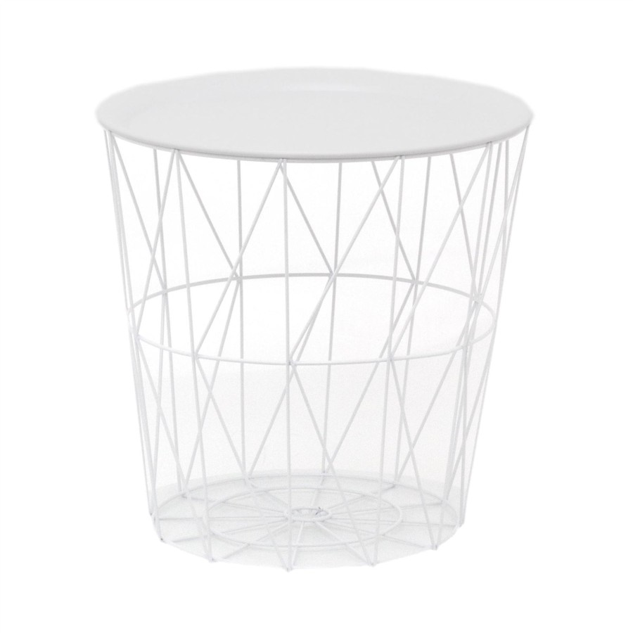 Home Accessories Carousel Shop Side Tables | Modern White Wire Side Table Living Room End Tables | Coffee End Side Table With - Lift Off Tray Top | Occasional Pedestal Table Bedside Tables