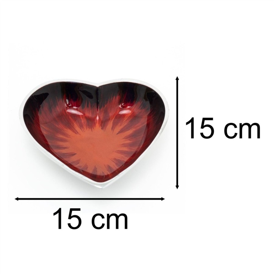 Home Accessories Carousel Shop Decorative Accessories | 15Cm Medium Recycled Aluminium Red Heart Dish | Heart Shaped Snack Bowl Dip Bowl Vanity Bowl | Heart Dish Trinket Dish Key Bowl Jewellery Dish