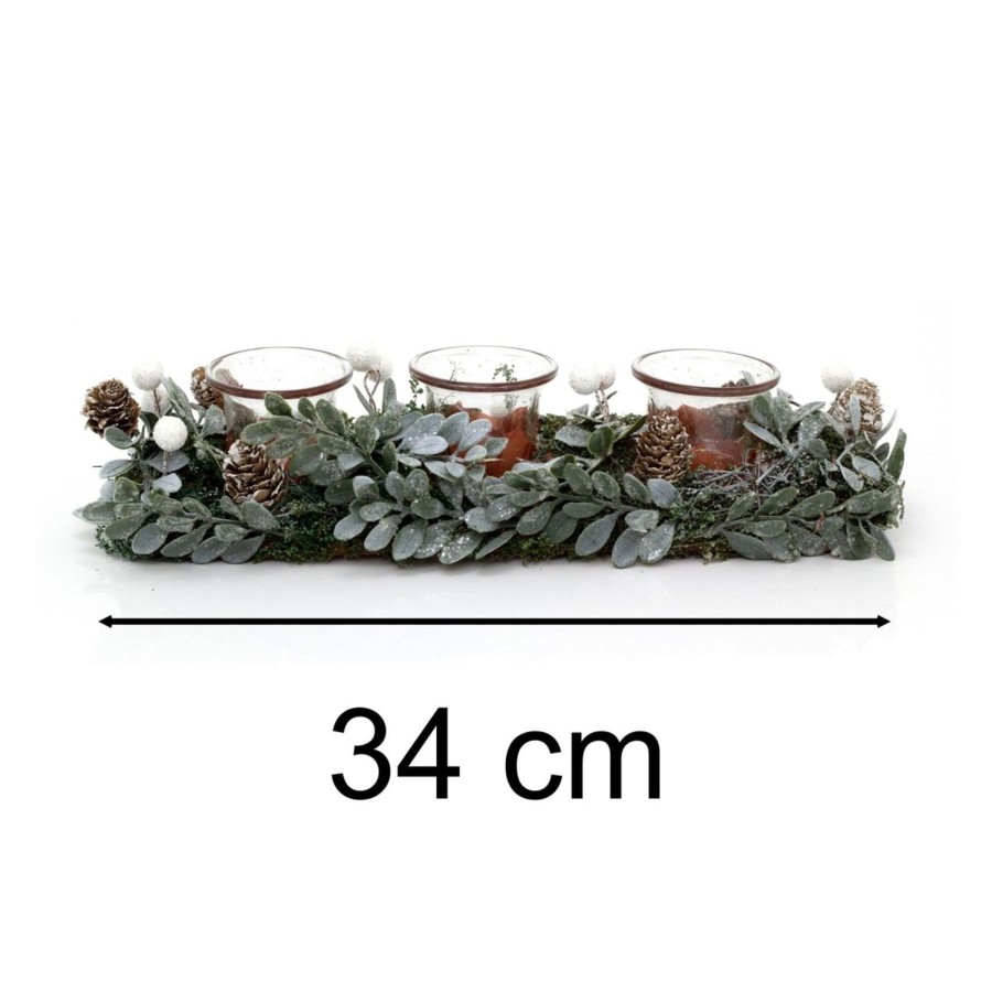 Celebrations Carousel Shop | 34Cm Christmas Reindeer Sage Triple Tea Light Holder | Three Christmas Garland Tealight Candle Holder | Traditional Christmas Candle Centerpiece