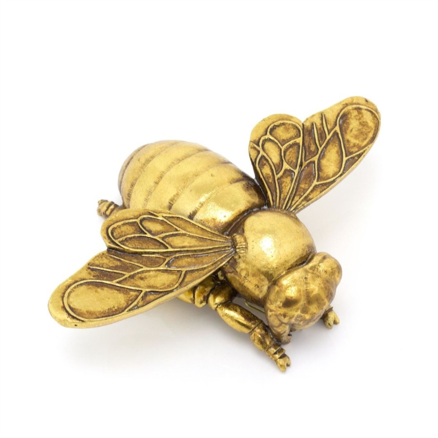 Home Accessories Carousel Shop Garden Decor | Gold Tone Honey Bee Garden Ornament | Indoor Outdoor Antique Style Bumble Bee Statue | Bee Sculpture Garden Wall Hanging Decorations