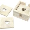 Kitchen & Dining Carousel Shop | Set Of 6 Rustic White Washed Wooden Heart Table Drinks Coasters In Box