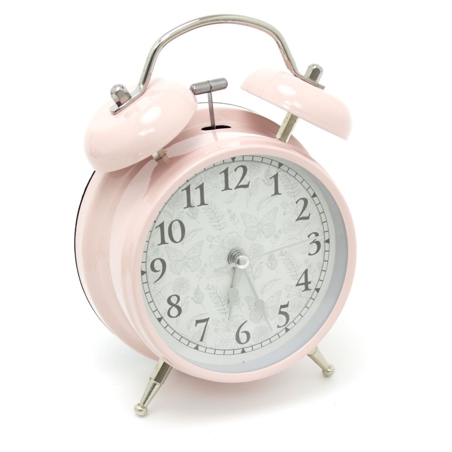 Home Accessories Carousel Shop Clocks | Retro Style Metal Twin Bell Analogue Alarm Clock - Vintage Bedside Table Desk Clock, Analog Twin Bell Alarm Clock ~ Pink