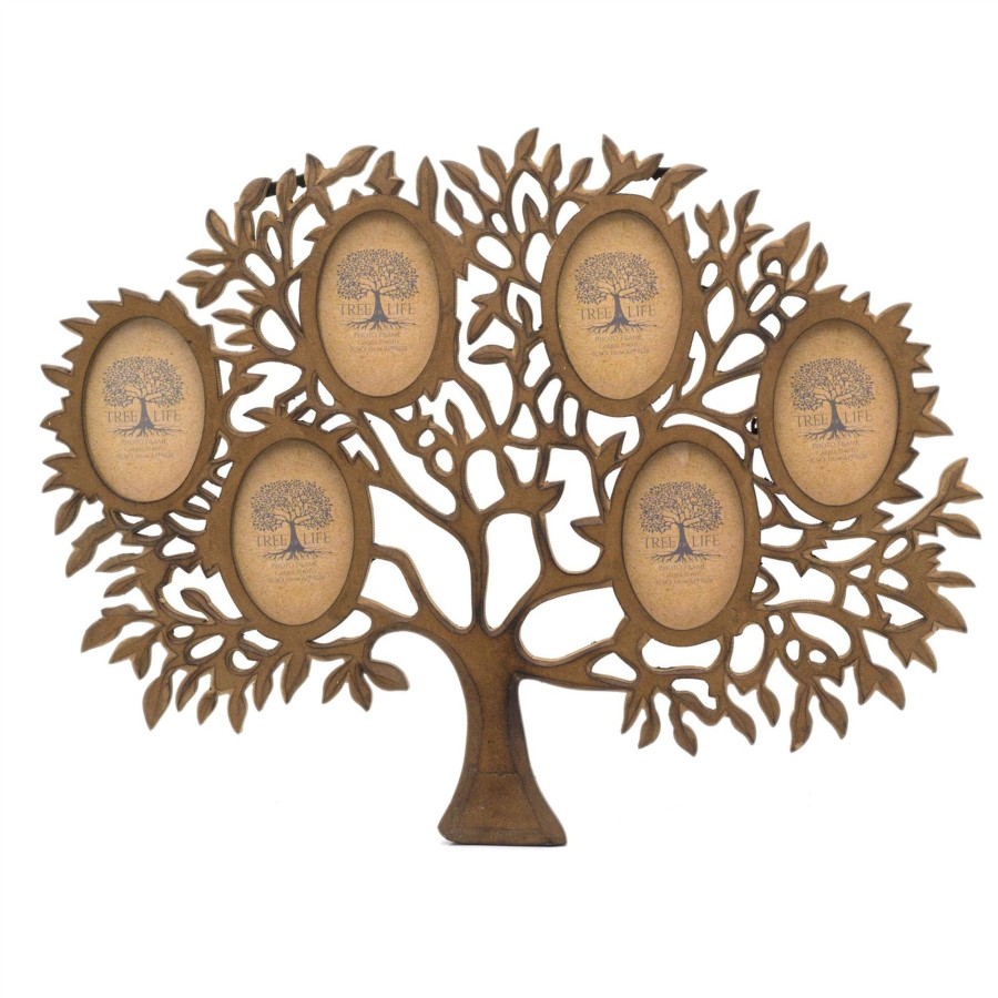 Home Accessories Carousel Shop Photo Frames | Mango Wood Tree Of Life Photo Frame | Wall Mounted Family Tree Multi Picture Frame | 6 Aperture Collage Photo Frames