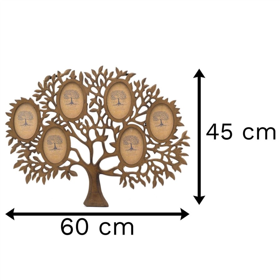 Home Accessories Carousel Shop Photo Frames | Mango Wood Tree Of Life Photo Frame | Wall Mounted Family Tree Multi Picture Frame | 6 Aperture Collage Photo Frames