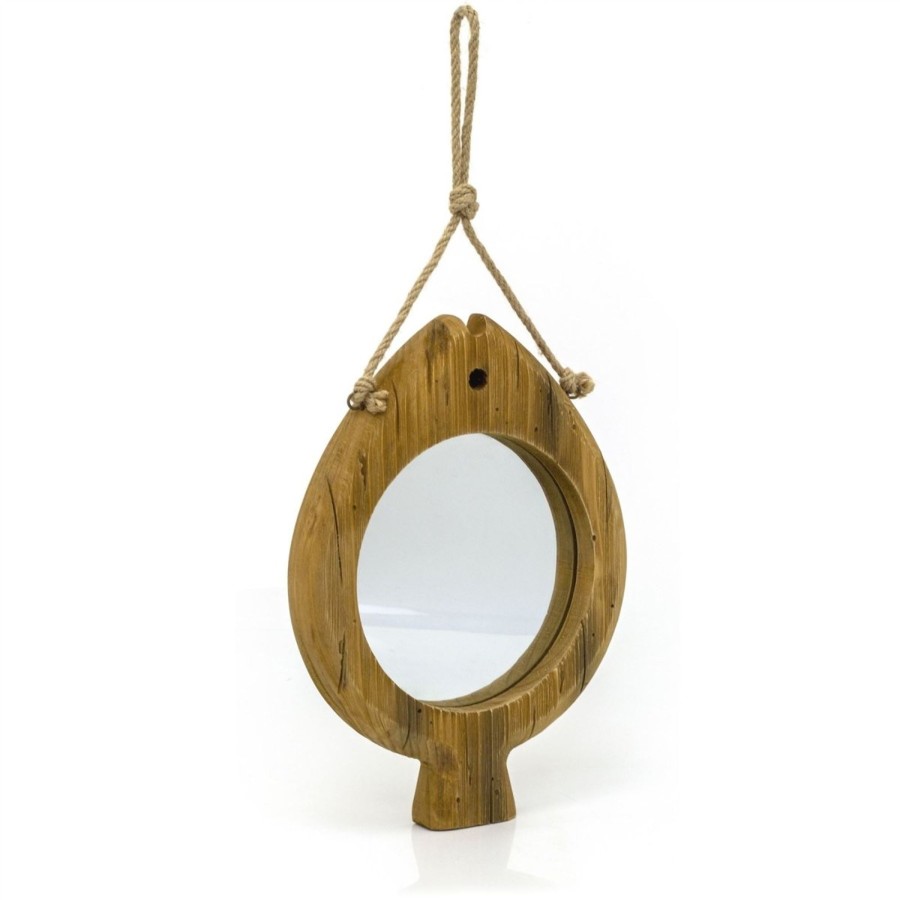 Home Accessories Carousel Shop Bathroom Accessories | Wooden Fish Wall Mirror | Nautical Fish Shaped Hanging Mirror - Bathroom Decor