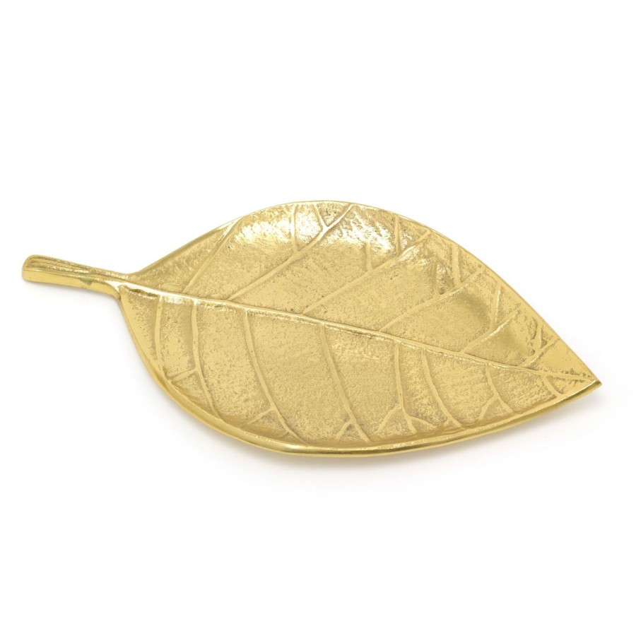 Home Accessories Carousel Shop Decorative Accessories | Elegant Gold Metal Leaf Decorative Tray | Aluminium Storage Display Vanity Tray | Botanical Display Plate