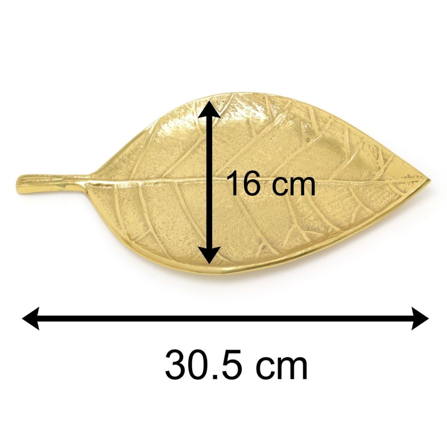 Home Accessories Carousel Shop Decorative Accessories | Elegant Gold Metal Leaf Decorative Tray | Aluminium Storage Display Vanity Tray | Botanical Display Plate