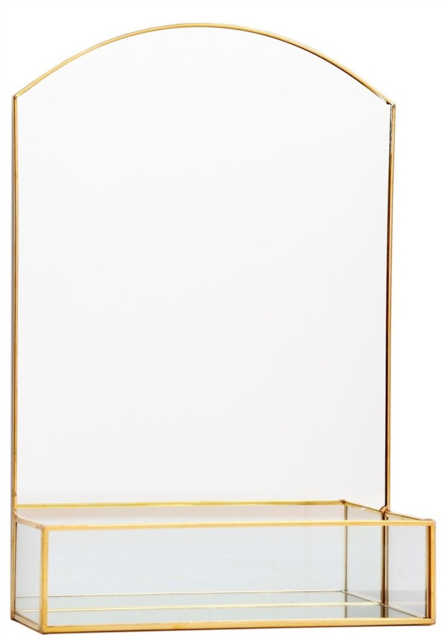 Home Accessories Carousel Shop Wall Decor & Mirrors | Stunning Gold Effect Metal Dressing Table Vanity Mirror ~ Modern Display Storage Shelf