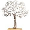 Home Accessories Carousel Shop Ornaments | Silver Metal Tree Decorative Ornament On Wooden Base - Large