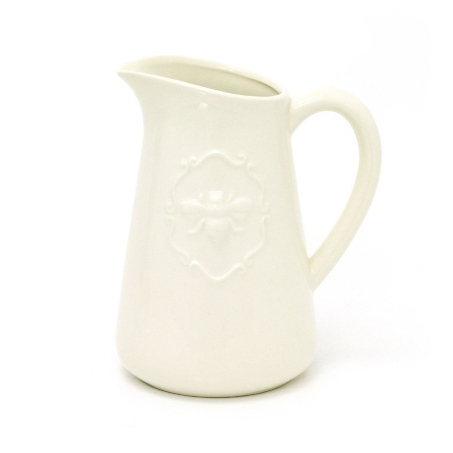 Kitchen & Dining Carousel Shop | Cream Ceramic Embossed Bumble Bee Serving Jug | Honey Bee Water Jug Glazed Milk Jug Pitcher | Country Kitchen Jugs Porcelain Flower Vase Jug For Flowers