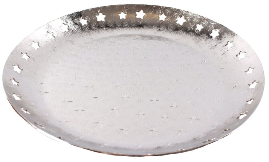 Home Accessories Carousel Shop Candle Plates | Aluminium Embossed Hammered Star Tealight Candle Plate 33Cm