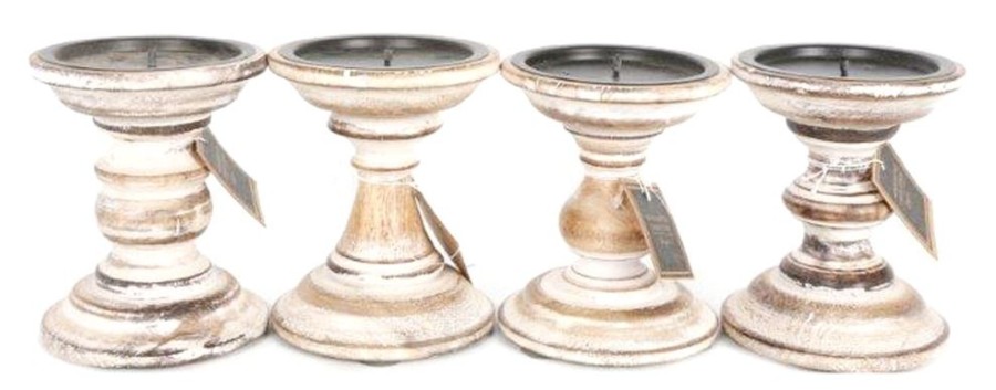 Celebrations Carousel Shop | Traditional Wooden Candlestick - Handcrafted Wood Candle Stick Holder - Whitewashed