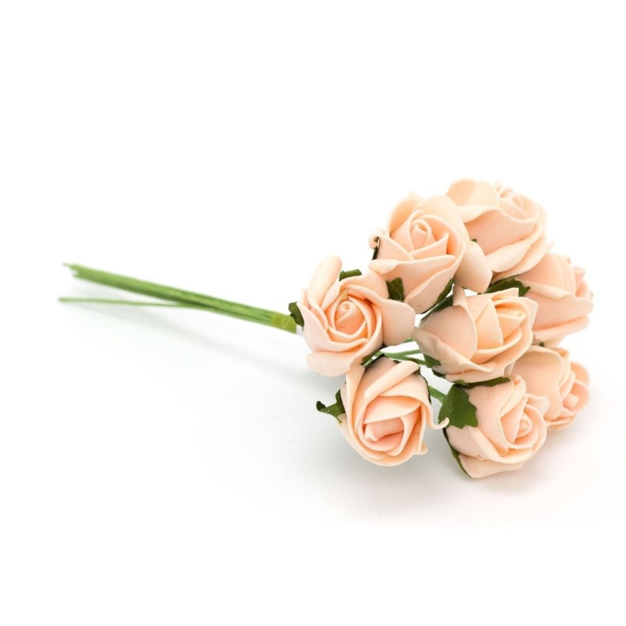 Celebrations Carousel Shop | 8 Stem Mini Peach Rose Floral Bouquet | Foam Roses Artificial Flower Posy | Floral Spray Fake Flower Spray