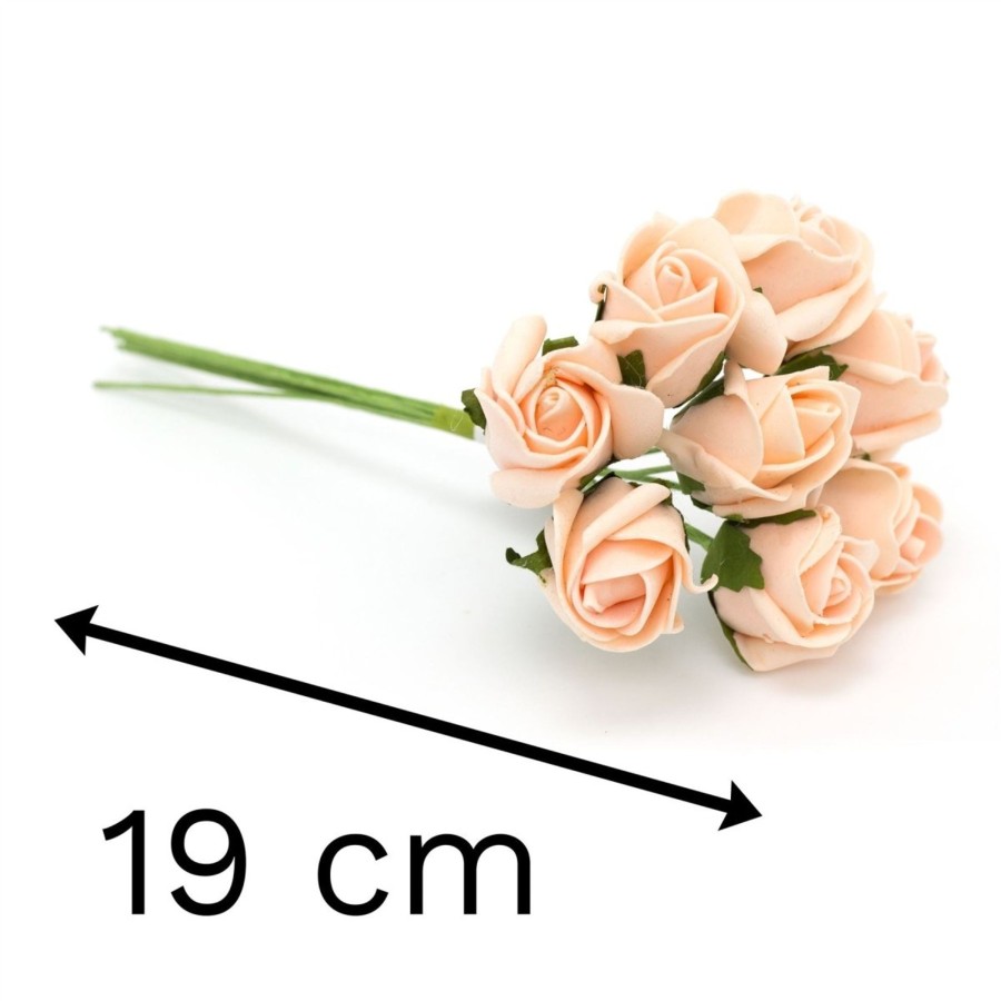 Celebrations Carousel Shop | 8 Stem Mini Peach Rose Floral Bouquet | Foam Roses Artificial Flower Posy | Floral Spray Fake Flower Spray