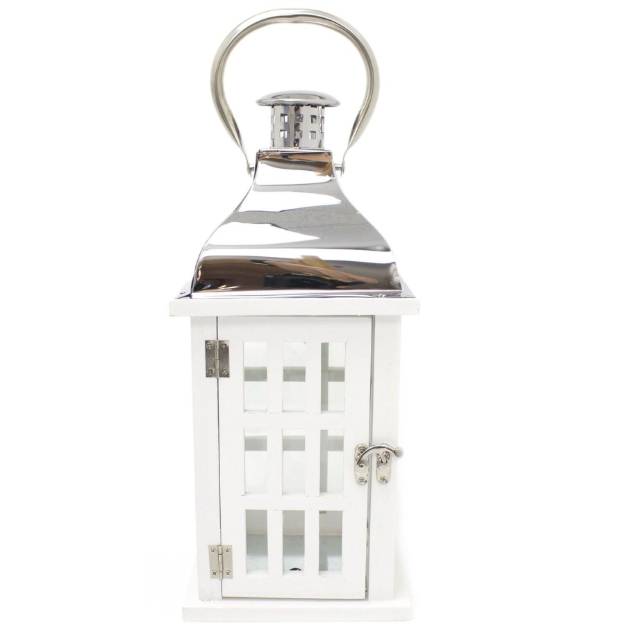 Celebrations Carousel Shop | White Wooden Candle Lantern | 39Cm Hurricane Lantern Candle Holders For Home Garden Patio - Tealight Candle Holder With Handle