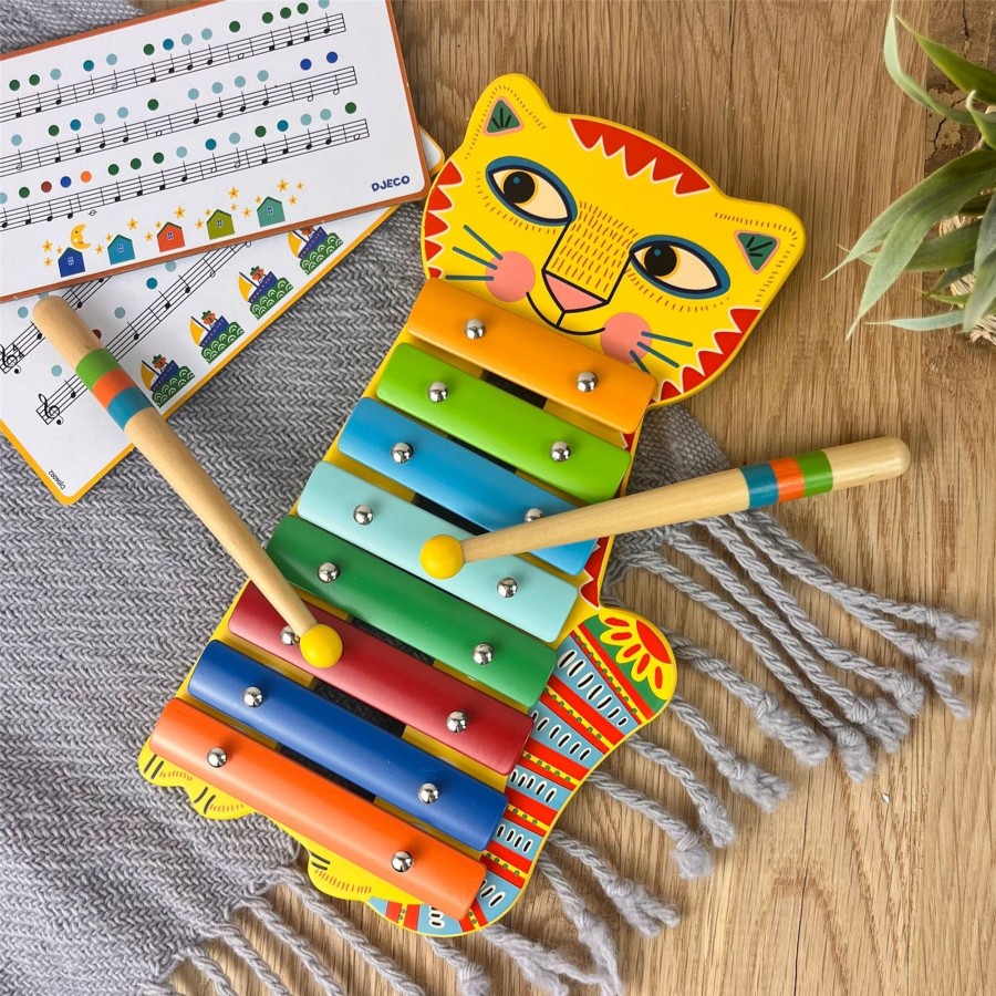 Baby & Child Carousel Shop Djeco | Djeco Dj06002 Animambo Rainbow Cat Xylophone Musical Toy With Song Sheets