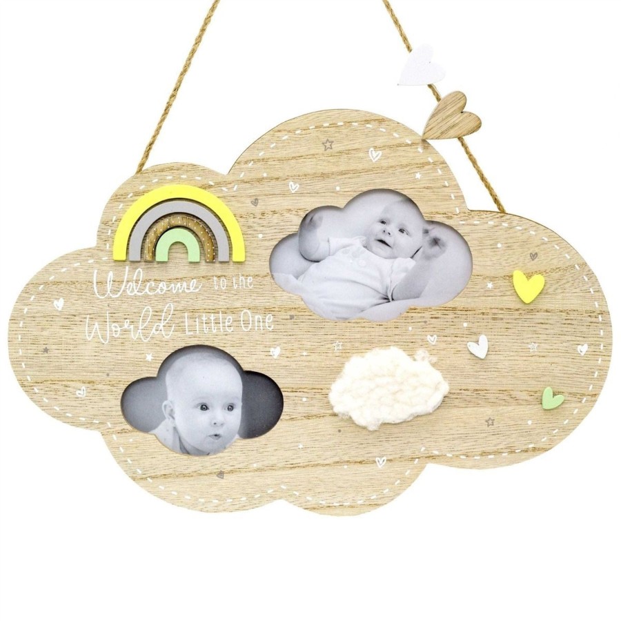 Home Accessories Carousel Shop Photo Frames | Cloud Shaped 2 Aperture New Baby Photo Frame | Wooden Newborn Picture Frame