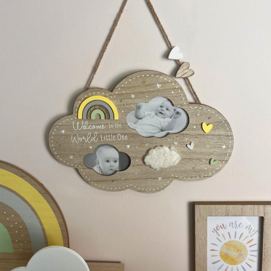 Home Accessories Carousel Shop Photo Frames | Cloud Shaped 2 Aperture New Baby Photo Frame | Wooden Newborn Picture Frame