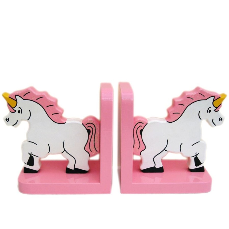 Baby & Child Carousel Shop Room Decor & Storage | Pink Unicorn Wooden Bookends For Kids | Childrens Book Ends | Book Stoppers For Shelves, Kids Room Or Nursery Decor - Hand Made In Uk