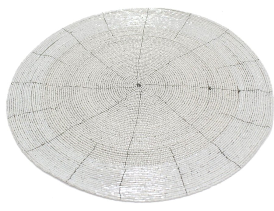 Celebrations Carousel Shop | 30Cm Round Furniture Dining Table Woven Glass Beaded Placemat - White