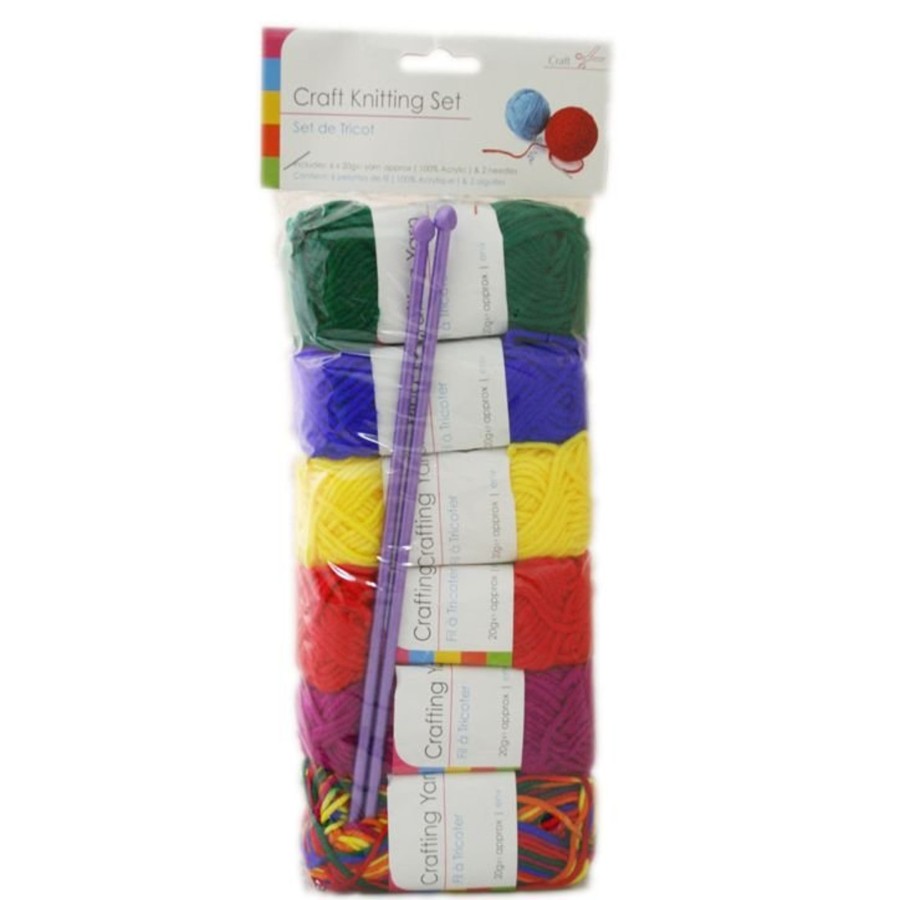 Baby & Child Carousel Shop Arts & Crafts | Craft Knitting Kit With Needles ~ 6 Multi Colour Knitting Yarns