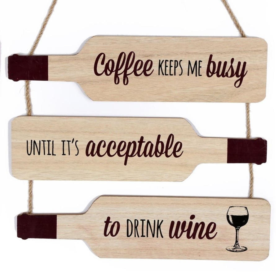 Home Accessories Carousel Shop Signs & Plaques | Wooden Bottle Shape Wine Quote Plaque Wall Hanging Sign 30Cm ~ Coffee Keeps Me Busy