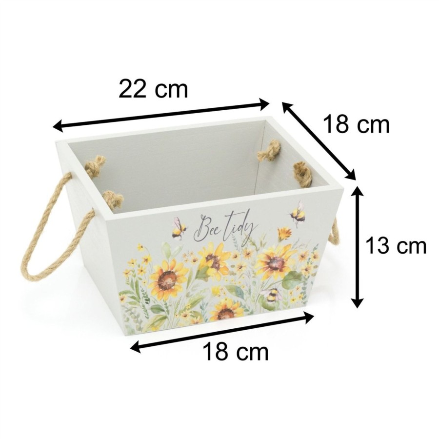 Home Accessories Carousel Shop Boxes & Baskets | Shabby Chic Floral Bee Crate Hamper | Decorative Grey Bee Tidy Wooden Crate | Honey Bee Storage Box With Handles