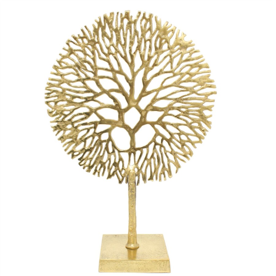 Home Accessories Carousel Shop Ornaments | Gold Coral Sculpture Decorative Ornament On Metal Stand Tree Of Life Jewellery Stand - Golden Metal Coral Ornament On Aluminium Base