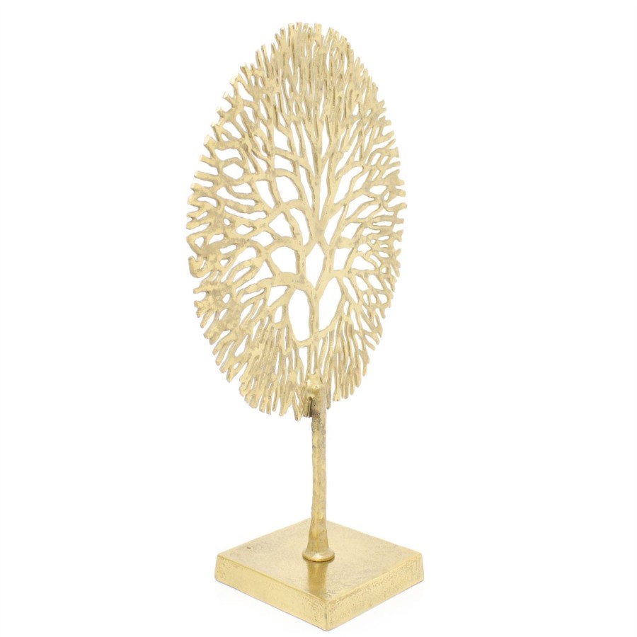 Home Accessories Carousel Shop Ornaments | Gold Coral Sculpture Decorative Ornament On Metal Stand Tree Of Life Jewellery Stand - Golden Metal Coral Ornament On Aluminium Base