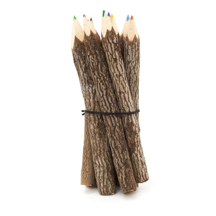 Baby & Child Carousel Shop Arts & Crafts | Pack Of 10 Large Tamarind Tree Branch Twig Pencils | 10 Piece Colouring Pencils Rustic Wooden Pencils | 10 Multi Coloured Pencils Eco Friendly Party Bag Fillers