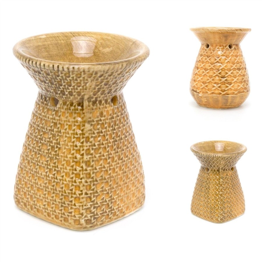 Home Accessories Carousel Shop Oil Burners & Diffusers | 10Cm Rattan Design Essential Oil Fragrance Burner | Ceramic Oil Burner Tealight Candle Holder | Aromatherapy Lamp - Design Varies One Supplied