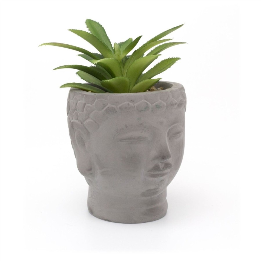 Home Accessories Carousel Shop Vases, Planters & Faux Flowers | Buddha Head Artificial Succulent Planter | Faux Plant And Planter | Fake Plants Home Decor- 14Cm