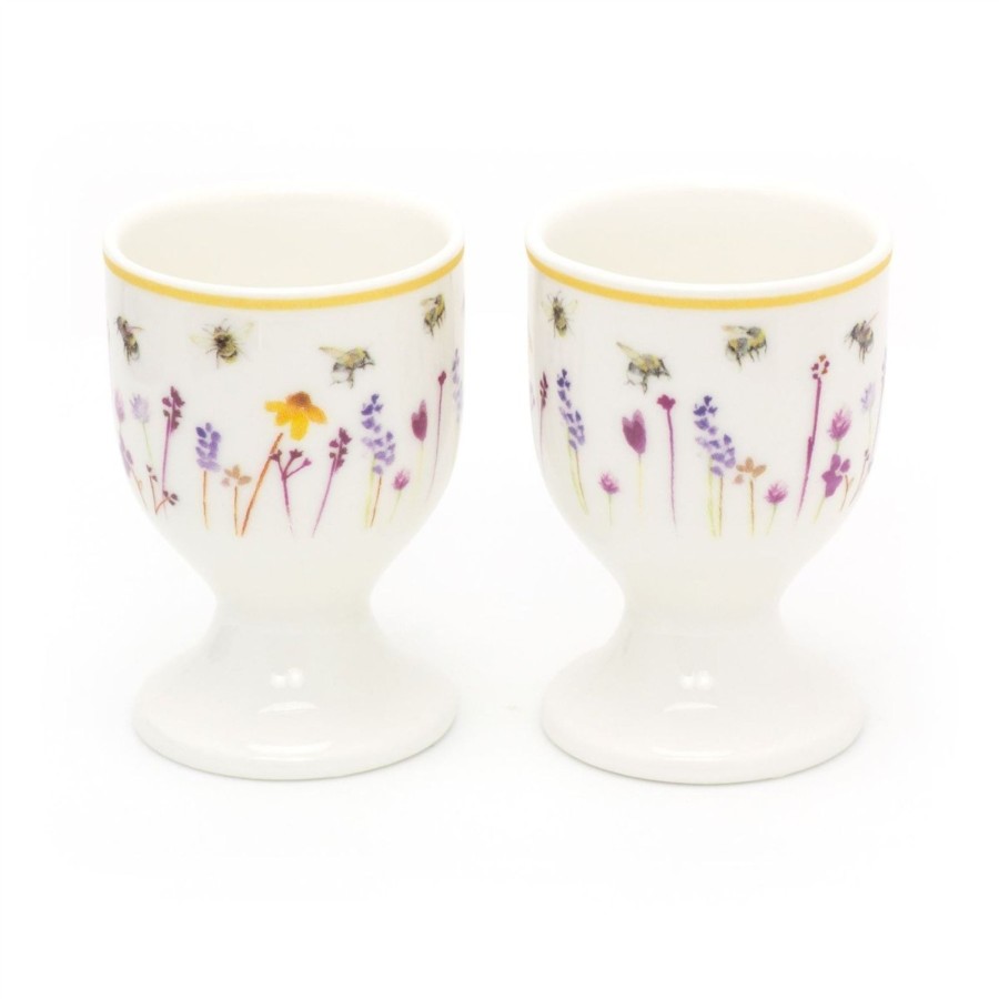 Kitchen & Dining Carousel Shop | Fine China Set Of 2 Busy Bee Floral Egg Cups | Boiled Egg Cup Set | Breakfast Server Egg Holder