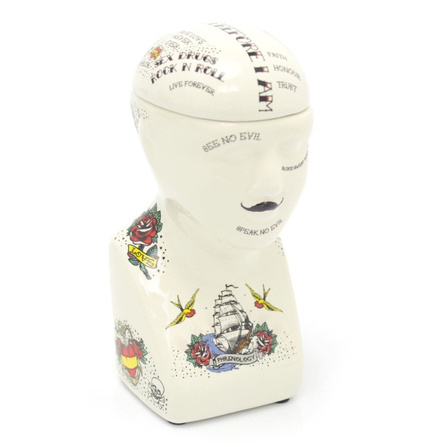 Home Accessories Carousel Shop Ornaments | Ceramic Tattoo Phrenology Head Bust Ornament Storage Jar Pot - Novelty Phrenology Storage Head