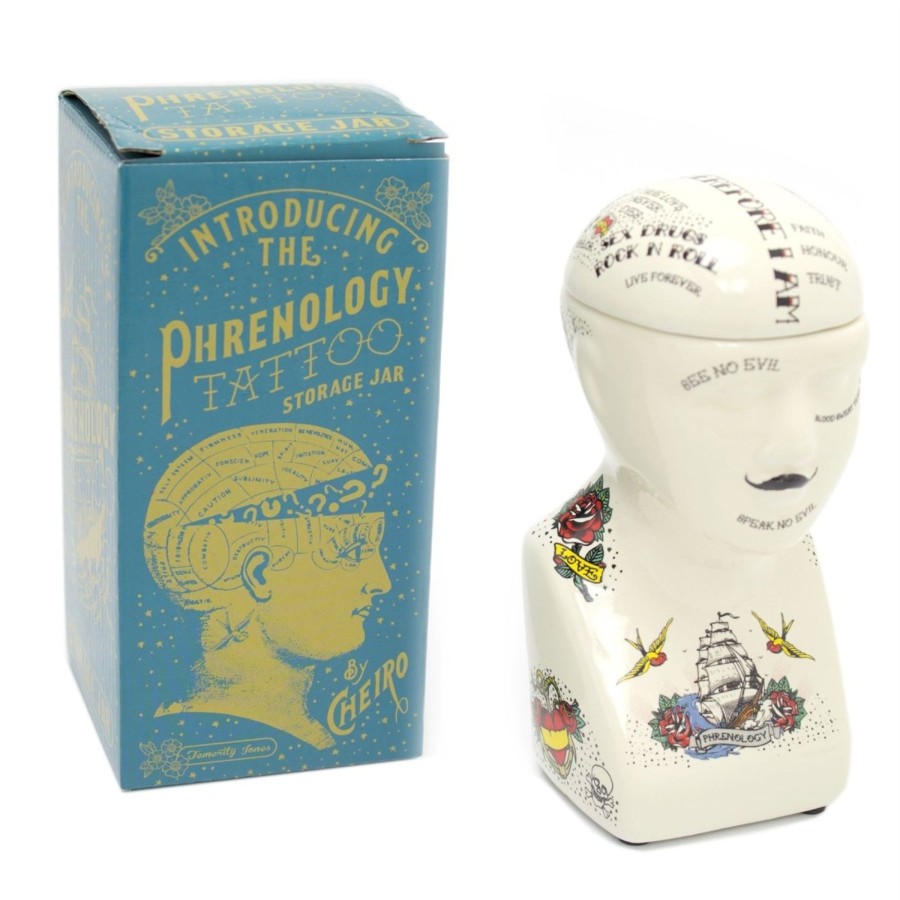 Home Accessories Carousel Shop Ornaments | Ceramic Tattoo Phrenology Head Bust Ornament Storage Jar Pot - Novelty Phrenology Storage Head