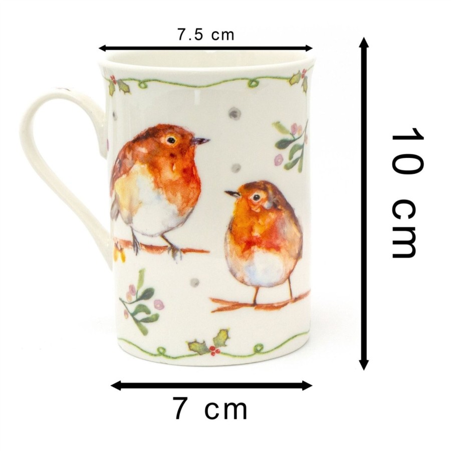 Kitchen & Dining Carousel Shop | Fine China Winter Robins & Holly Coffee Mug | Festive Robins And Mistletoe China Tea Cup | Christmas Hot Drinks Tea Mug Coffee Cup