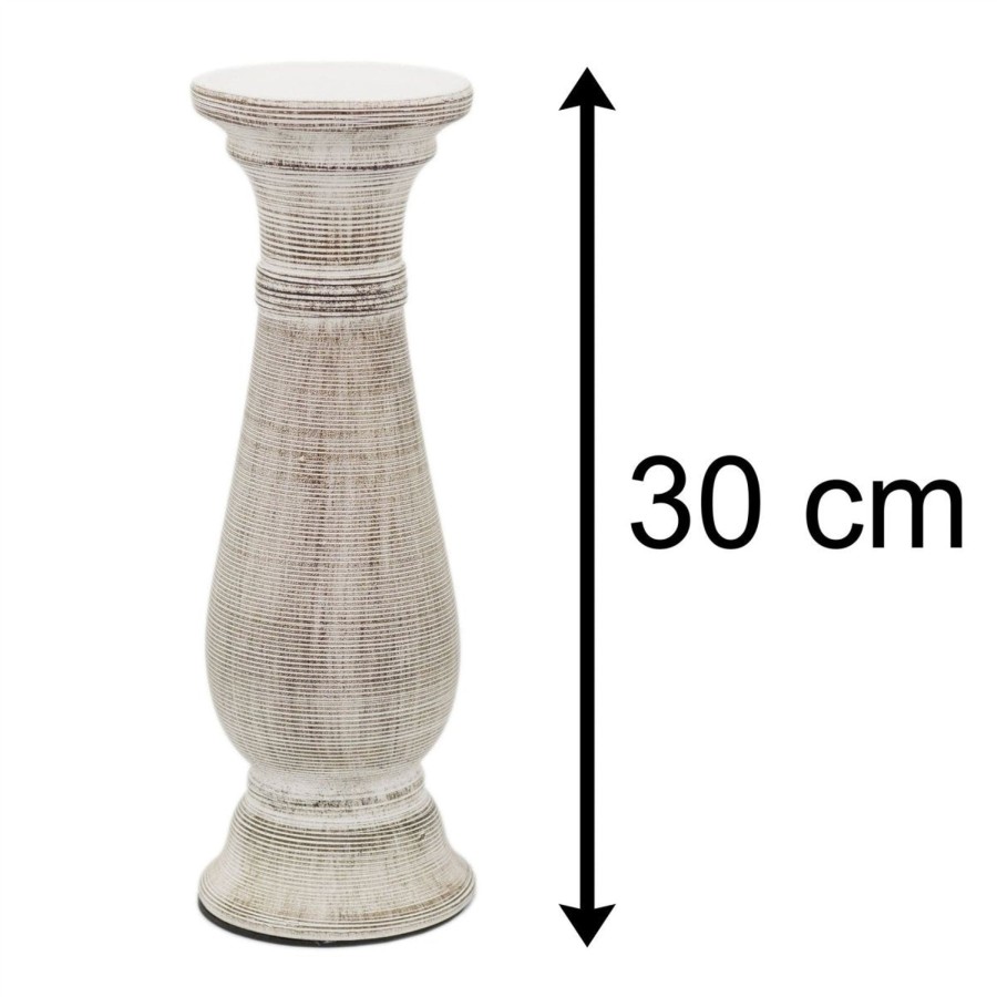 Home Accessories Carousel Shop Candlesticks, Holders & Lanterns | 30Cm Rustic Ceramic Candlestick Holder | Distressed White Pillar Candle Holder | Mediterranean Style Candle Stick