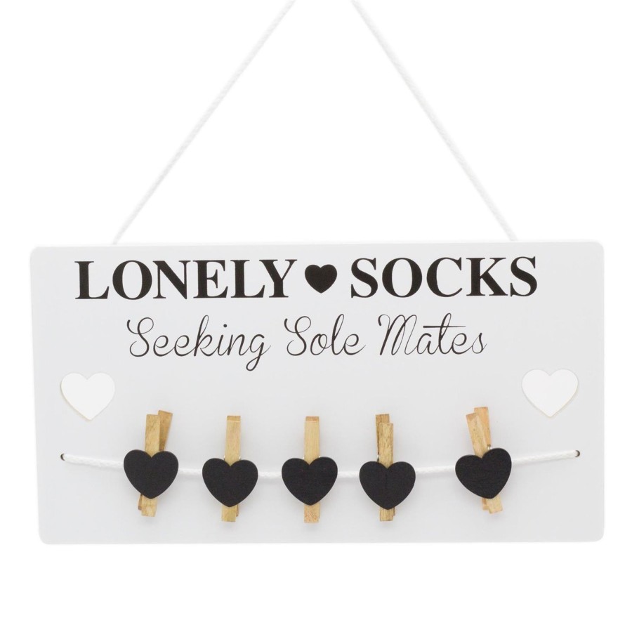 Home Accessories Carousel Shop Shelving & Hooks | Humorous Lonely Socks Wooden Sign Plaque With Pegs ~ Lost Sock Organizer