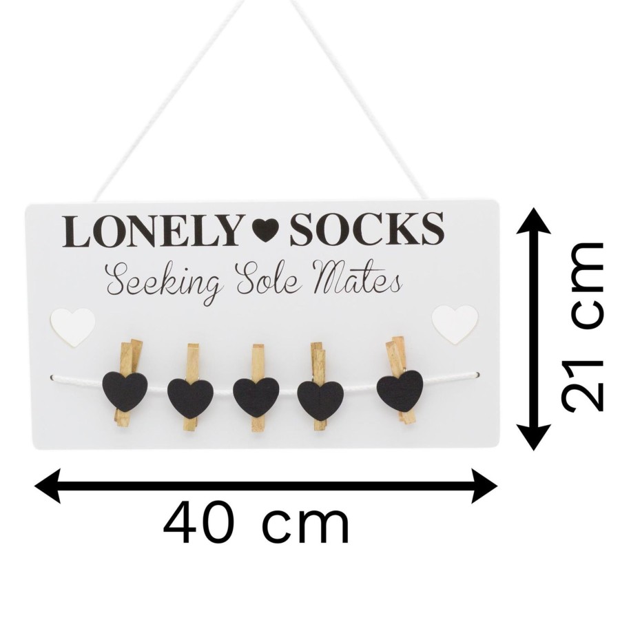 Home Accessories Carousel Shop Shelving & Hooks | Humorous Lonely Socks Wooden Sign Plaque With Pegs ~ Lost Sock Organizer