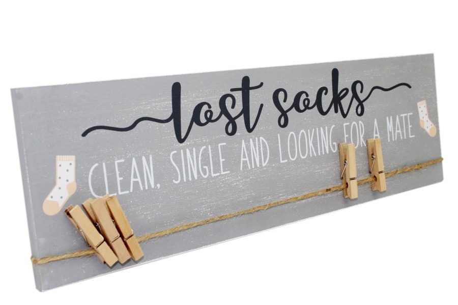 Home Accessories Carousel Shop Signs & Plaques | Humorous Lonely Socks Wooden Sign Plaque With Pegs - Lost Sock Organiser