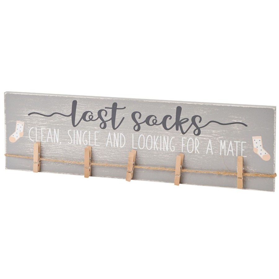 Home Accessories Carousel Shop Signs & Plaques | Humorous Lonely Socks Wooden Sign Plaque With Pegs - Lost Sock Organiser