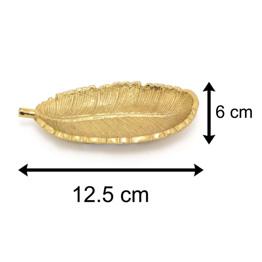 Home Accessories Carousel Shop Decorative Accessories | Elegant Gold Metal Feather Trinket Dish | Antique Style Gold Tone Display Plate Vanity Tray | Ring Holder Jewellery Plate