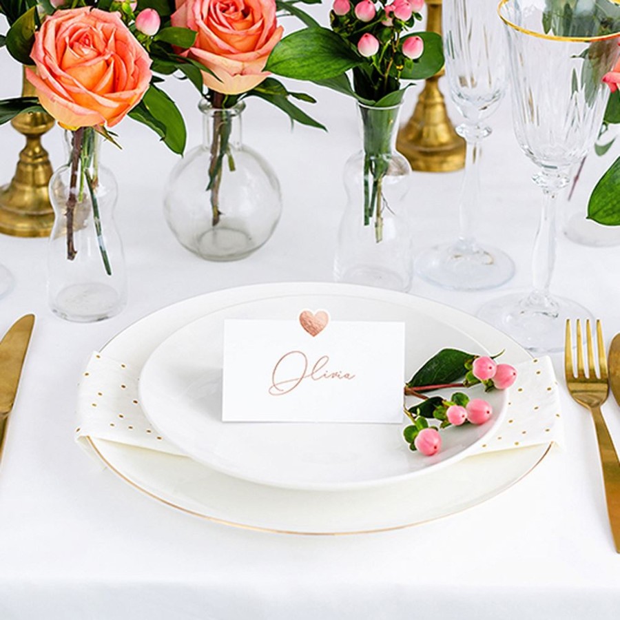 Celebrations Carousel Shop | Rose Gold Heart Pack Of 10 Wedding Place Cards | Wedding Table Name Cards | Small Tent Cards Place Name Cards