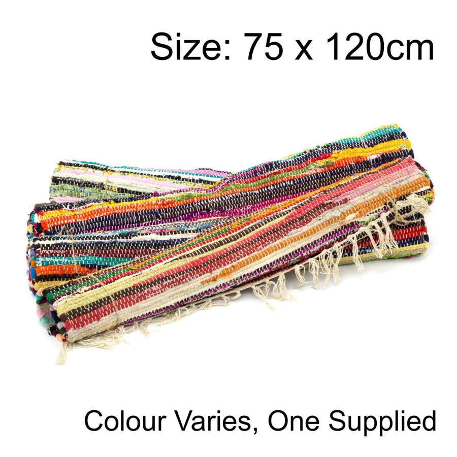 Home Accessories Carousel Shop Soft Furnishings & Rugs | Multi Colour Recycled Rag Rug 75 X 120Cm | Handmade Coloured Chindi Rug Rainbow Rug | Fair Trade Braided Cotton Rug Area Rugs - One Supplied