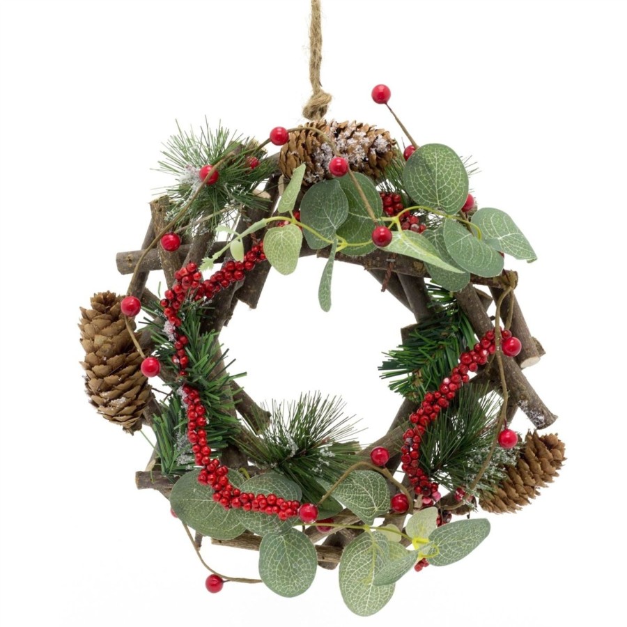 Celebrations Carousel Shop | 22Cm Traditional Christmas Wreath Pine Cone And Berry Decoration | Christmas Door Wreath Xmas Wreath | Christmas Decorations