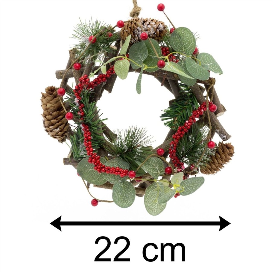 Celebrations Carousel Shop | 22Cm Traditional Christmas Wreath Pine Cone And Berry Decoration | Christmas Door Wreath Xmas Wreath | Christmas Decorations