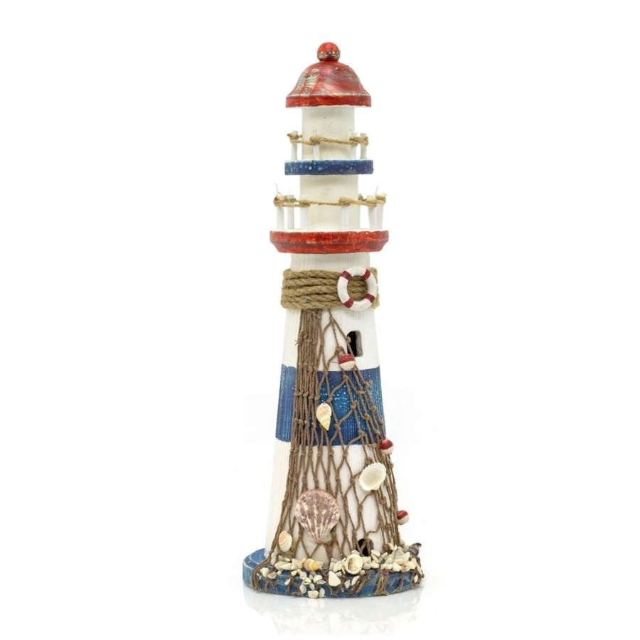 Home Accessories Carousel Shop Ornaments | Nautical Wooden Lighthouse Ornament | Coastal Lighthouse Beach Decoration - 37Cm