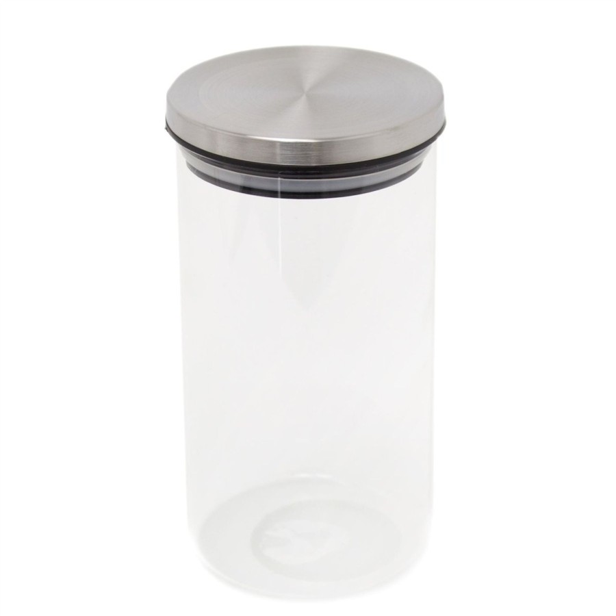 Kitchen & Dining Carousel Shop | Round Glass Airtight Storage Jar | 1000Ml Glass Airtight Dry Food Storage Jar Container With Lid - Rice Pasta Pules Canister