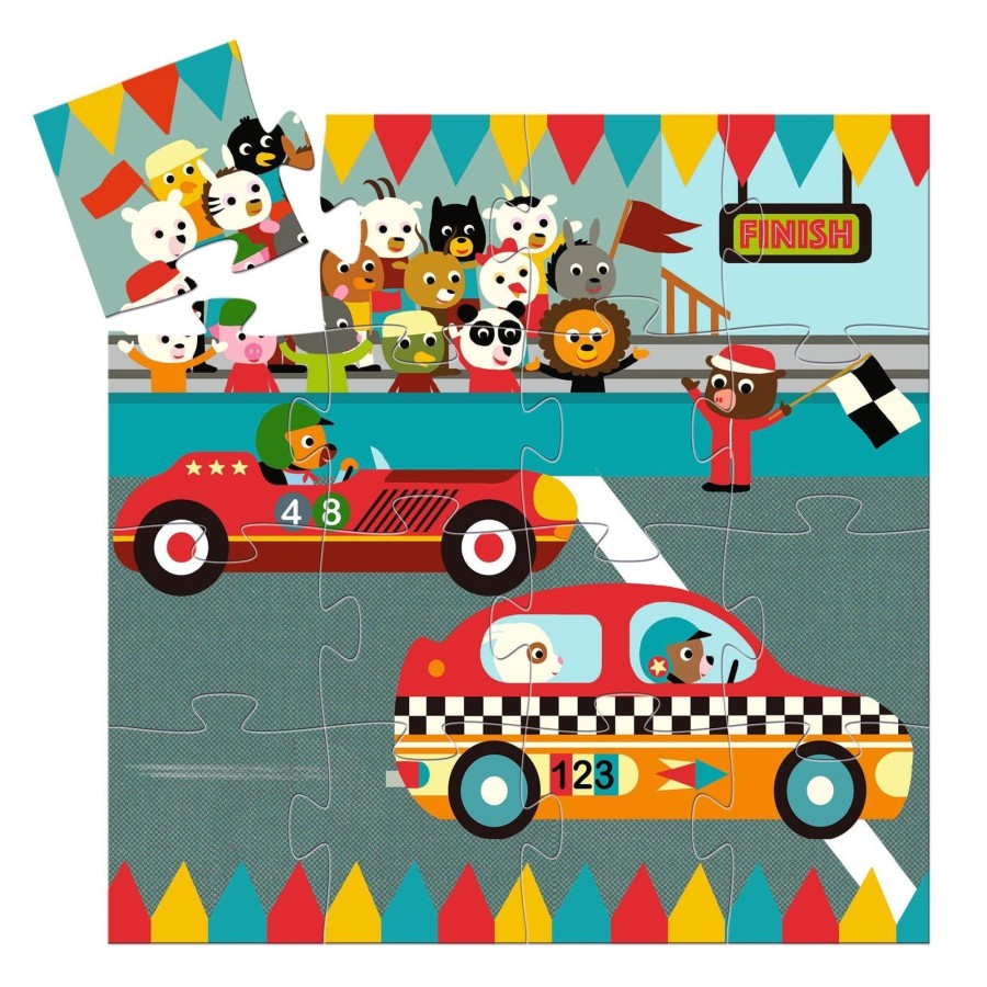 Baby & Child Carousel Shop Djeco | Djeco Dj07273 Silhouette Puzzles The Racing Car Small Jigsaw Puzzle 16 Pieces